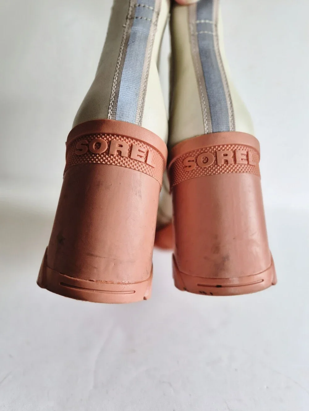 Sorel Brex White Chelsea Natural Pink Waterproof Chunky Heel Boots Size 8.5